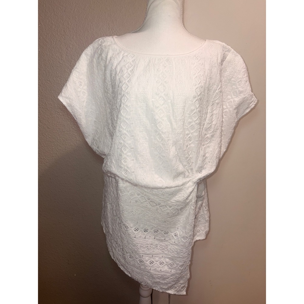 Shein Curve‎ White Lace Eyelet Twist Front Asymmetrical Blouse Top 3XL